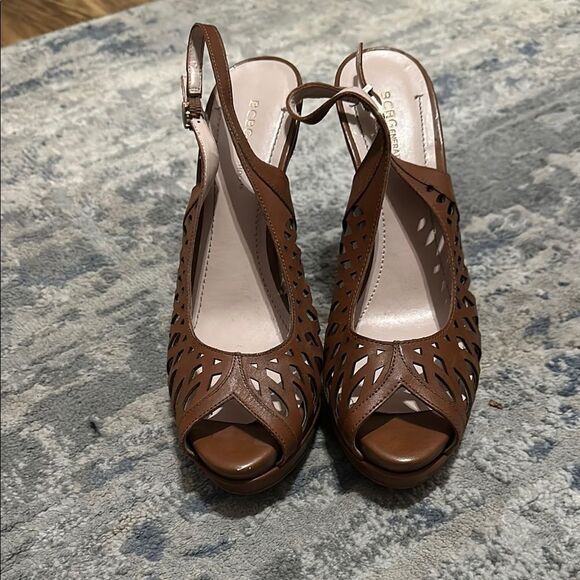 BCBGeneration Brown Peep Toe Platform Slingback‎ Heels Size 8.5 - Picture 2 of 4